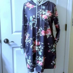 Gray Floral Hoodie with Pockets XL-1X